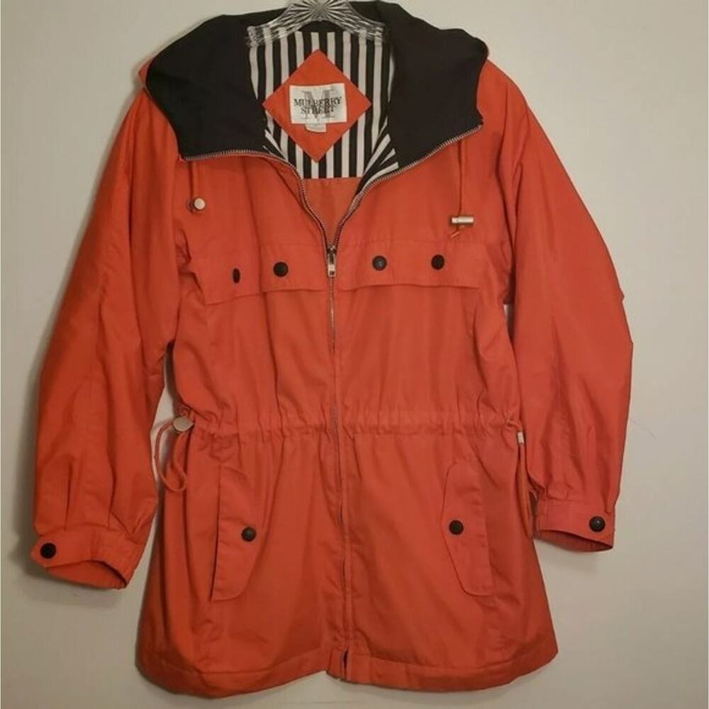 Vintage 90's Mulberry Street Jacket MEDIUM Orange Blue Drawstring Waist - Picture 2 of 11